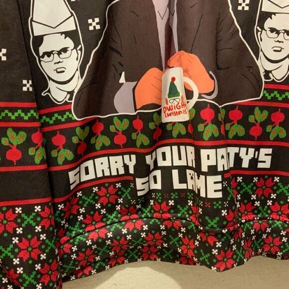 Ugly Christmas Sweater The Office Happy Birthday Jesus Sorry Your Party's So Lam - Picture 4 of 7